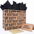 JAYTEM Birthday Gift Bag, Kraft Paper Large Gift Bag, Classic Black Lettering Design Happy Birthday Bag Set with Greeting Card, Tag, Envelope & Tissue Paper for Men, Boys, Kid
