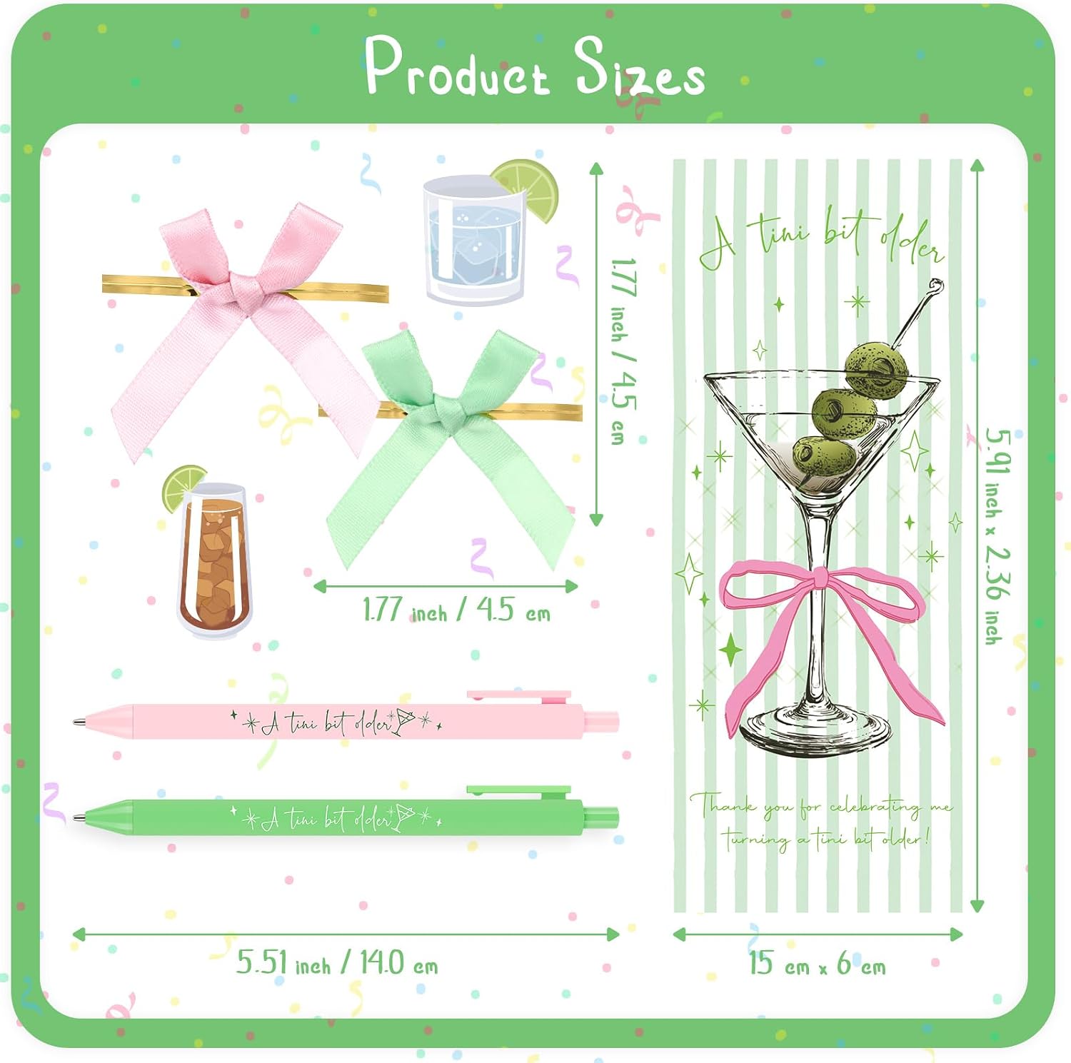 Sinload 30 Sets A Tini Bit Older Party Favors Bulk Ballpoint Pens Bookmarks and Bow ties Martini Margarita 21st Birthday Cocktail Fiesta Bachelorette Party Gifts for Guests