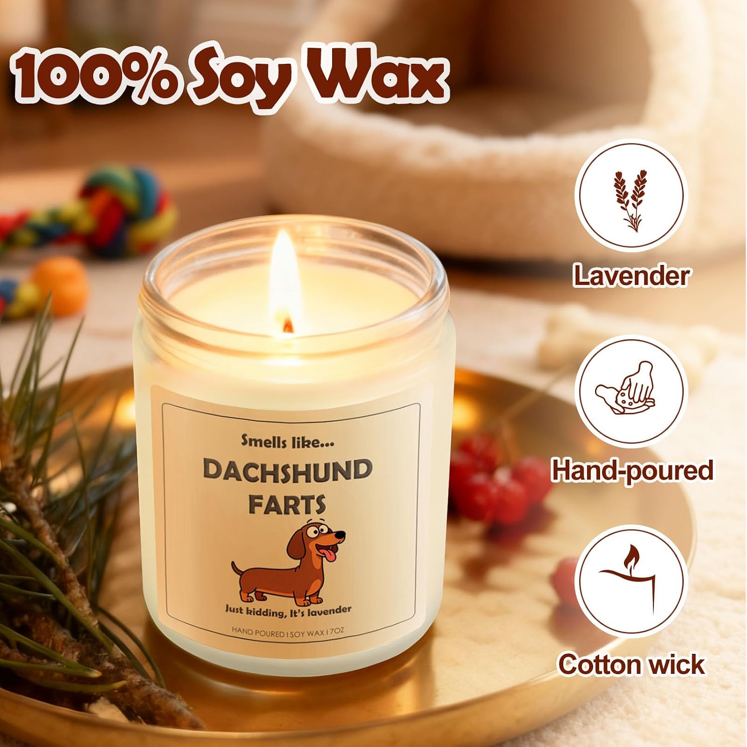Dachshund Gifts & Decor, Dachshund Gifts for Women, Weiner Dog Farts Candle | Lavender Scent, Handcrafted with Natural Soy Wax