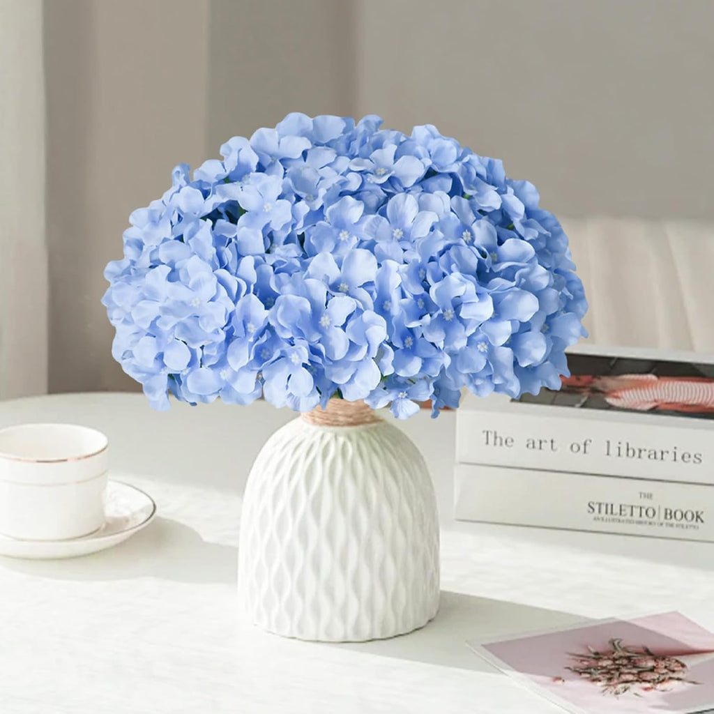 blue hydrangea artificial flowers bulk for home decor showing dimensions