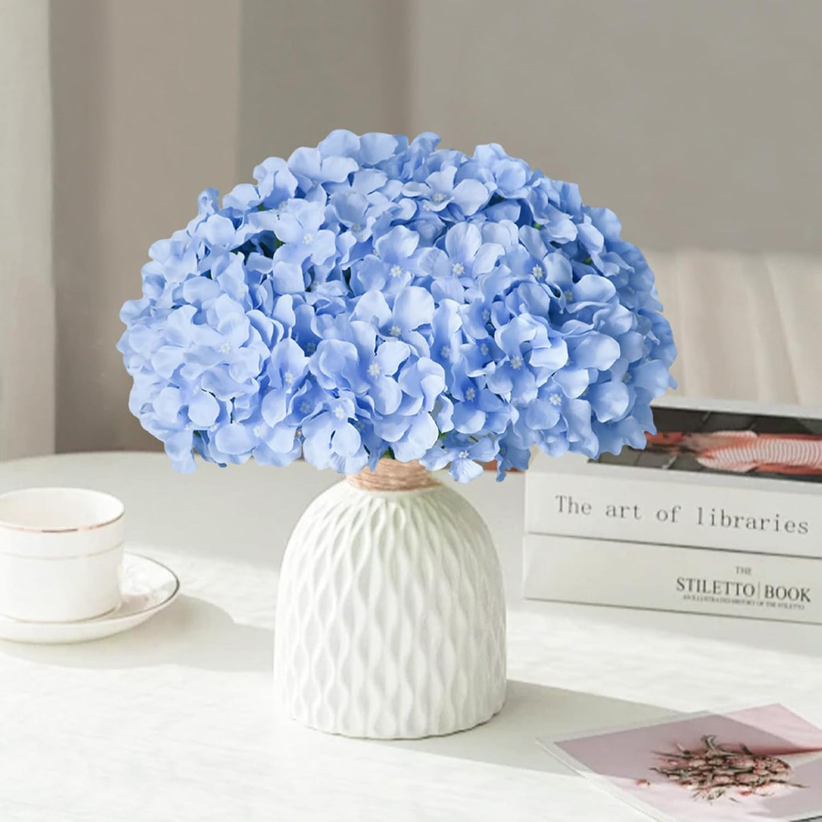 blue hydrangea artificial flowers bulk for home decor showing dimensions