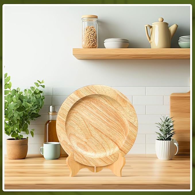 Tatuo 4 Packs Wooden Display Stand Decorative Plate Stands for Display Picture Frame Holder Easels(Wood,4 Inch)