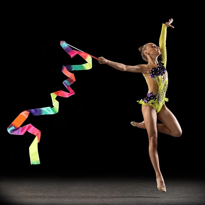 Yilloog 50 Pcs Ribbon Dancing Wands Party Favors, 78.7 Inch Artistic Gymnastics Ribbon Streamers Twirling Wands, Rainbow Birthday Decorations
