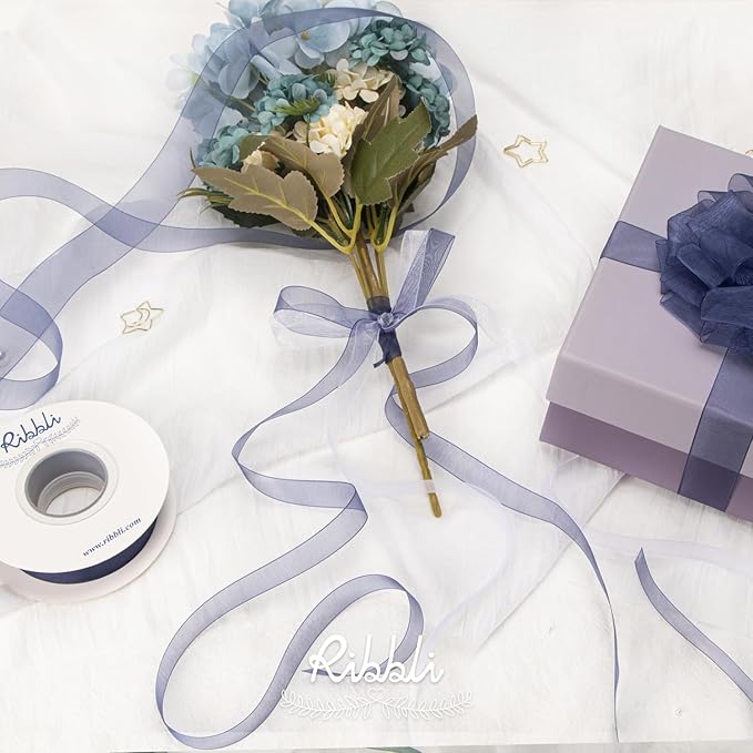Ribbli Navy Organza Ribbon,1/2 Inches x Continuous 50 Yard,Navy Sheer Ribbon for Gift Wrapping,Cookie Wrapping,Wedding Decoration,All Crafting and Sewing