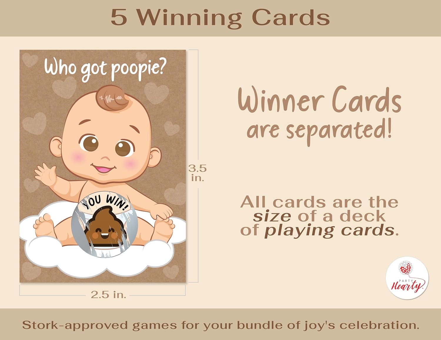Party Hearty Baby Shower Scratch-Off Game, Poopie Emoji Cards - Kraft Boy | 50 Cards, Hilarious and Engaging, Baby Shower Activity