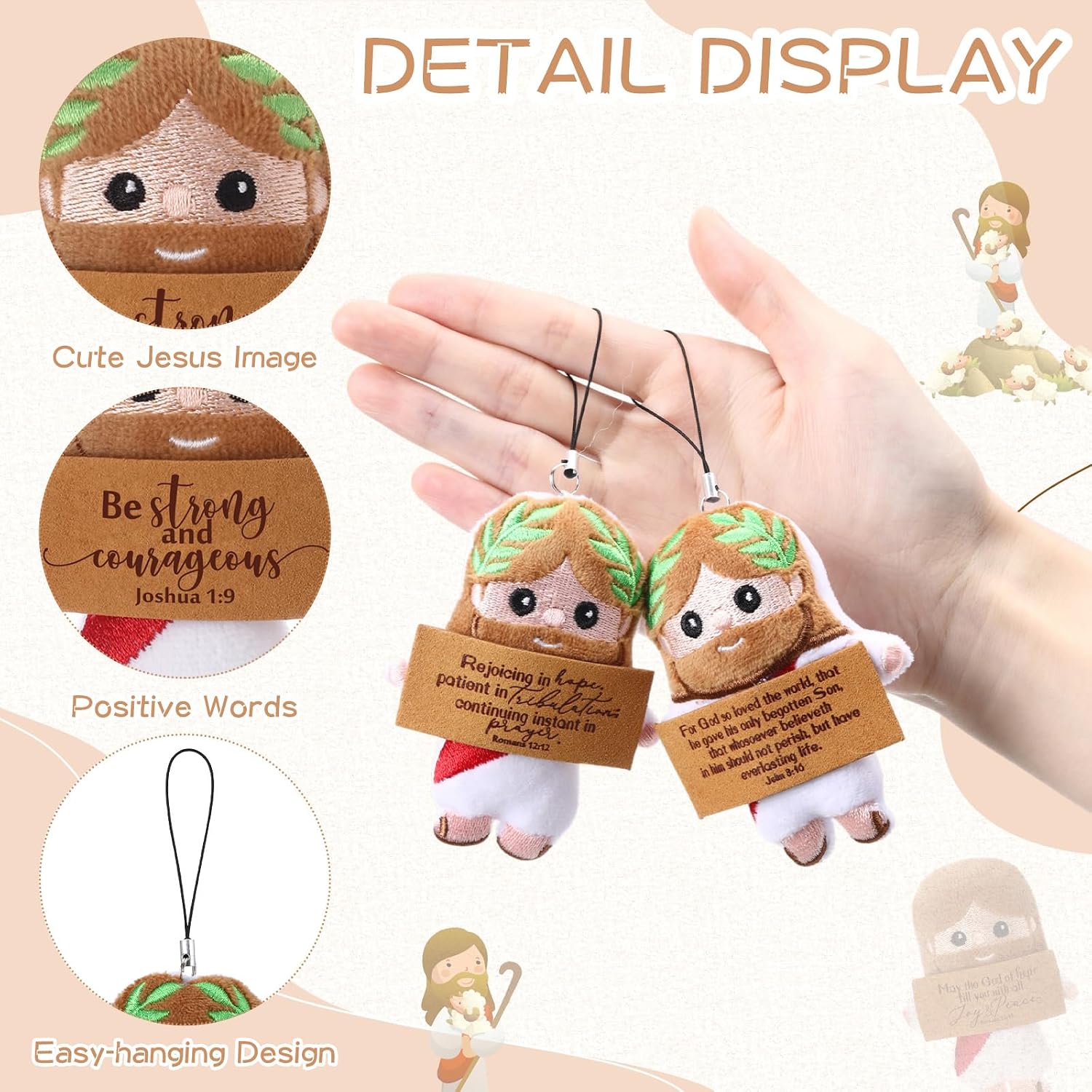 20 Positive Jesus Gift Plush Bulk Christian Gifts for Church Pendant Savior Religious Keychain with Inspirational Card for Sunday School Bible Study Group Baptism Party Favors Women Men