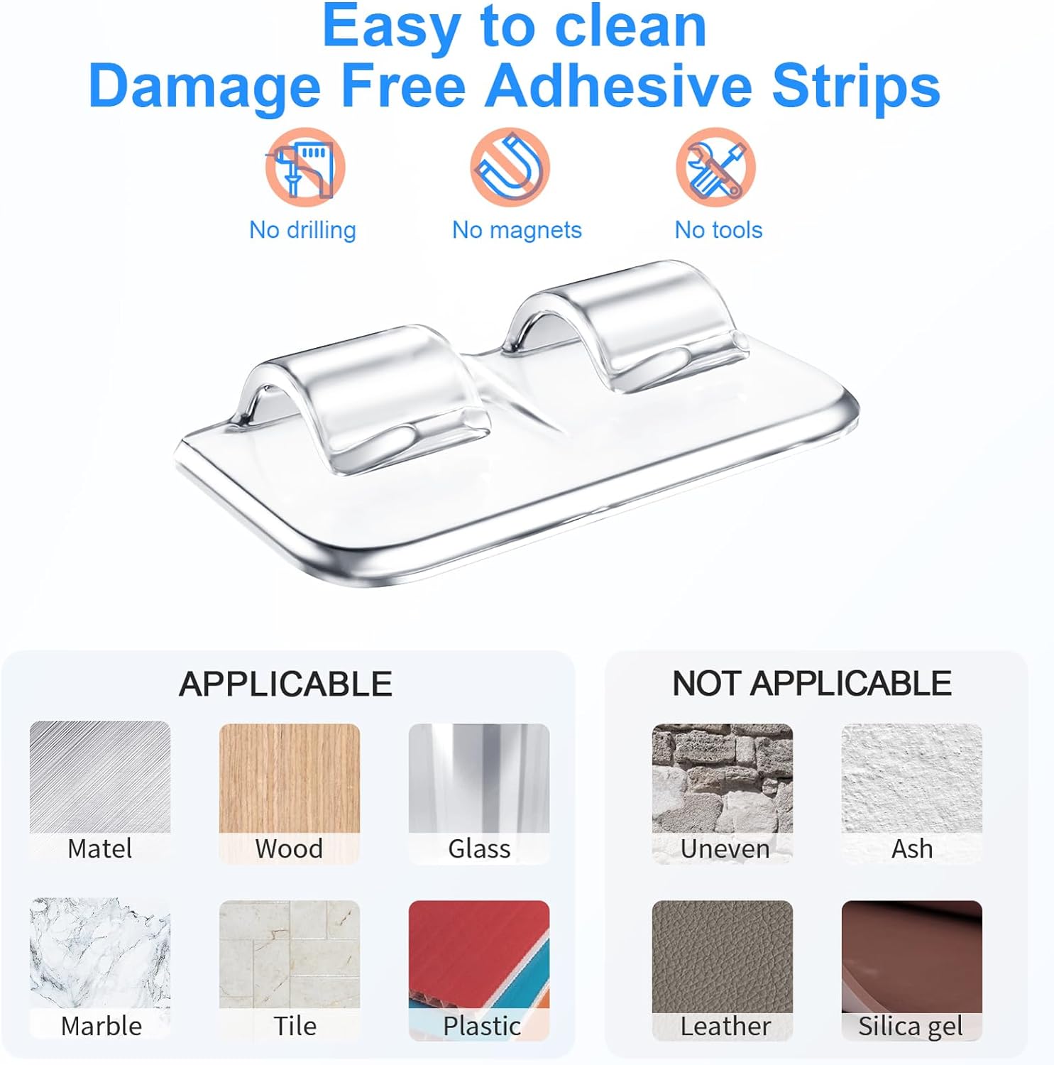 Hetyue Hooks for Outdoor String Lights Clips: 26Pcs Heavy Duty Light Hook with Waterproof Adhesive Strips - Outside Clear Cord Holders for Hanging Christmas Lighting - Outdoors Sticky Clip