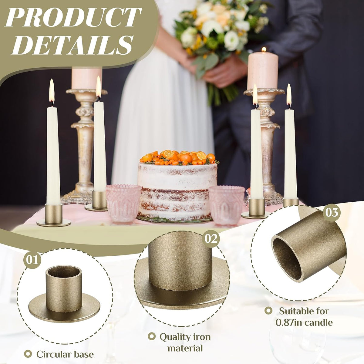 FoldTier 24 Pcs Bronze Taper Candle Holders Bulk for 0.98 Inch Pillar