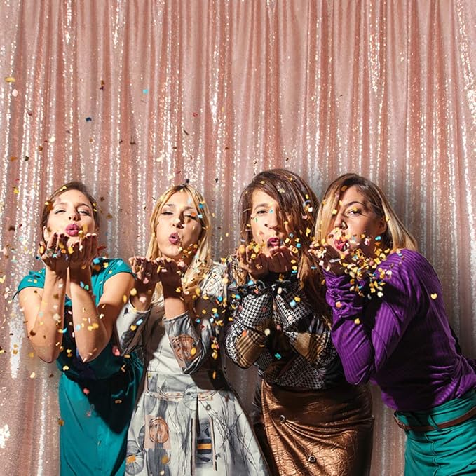 SquarePie Sequin Backdrop Curtain Not See Through Background for Wedding Party 5FT x 7FT Rose Gold