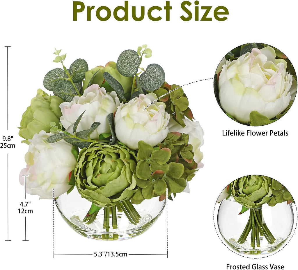 hollyone peonies artificial flowers in vase white green shown in use
