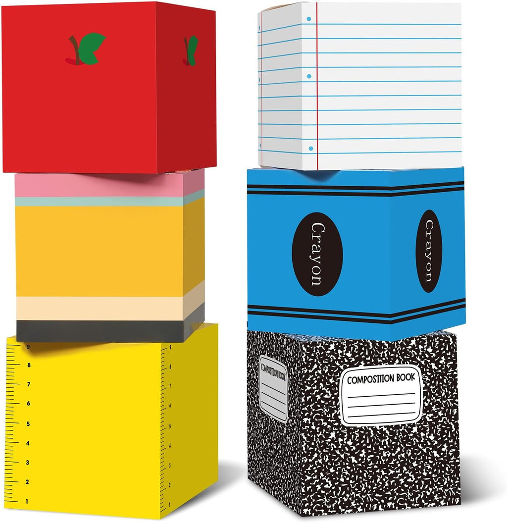 Kolldenn 6 Pcs Back to School Balloon Box Decorations, First Day of School Decoration Include Composition Notebook Pencil Crayon Theme for Preschool Kindergarten Classroom Party Photo Booth Props