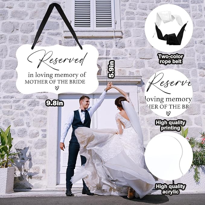 Acrylic Wedding Sign, Ring Bearer Sign, Reserved Seating Signs, for Mother of The Bride, Rustic Wedding Decor Signs, Acrylic Wall Art With Ribbon for Chairs Weddings Decor and Event Party (White)