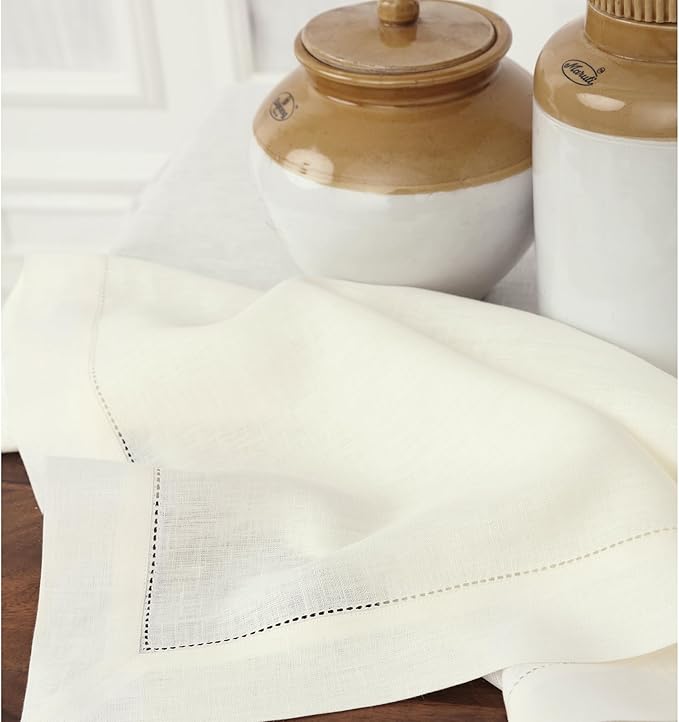Solino Home Linen Ivory Table Runner 108 Inches Long - 100% Pure Linen 14 x 108 Inch Table Runner for Fall, Autumn, Thanksgiving, Christmas - Classic Hemstitch