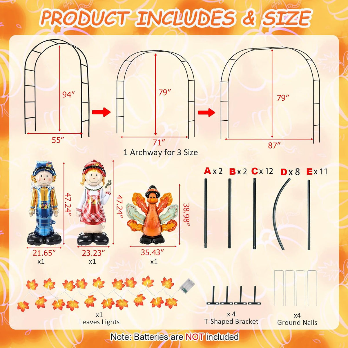 Metal Fall Thanksgiving Archway Outdoor Decoration, Arch Balloon Leaf Light