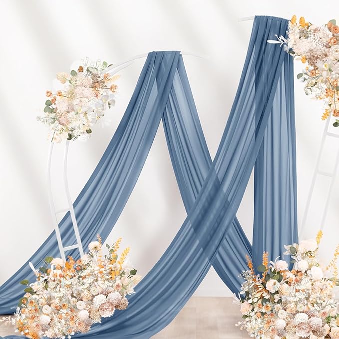 Dusty Blue Wedding Arch Draping Fabric 2 Panels 29" x 20 FT Blue Wedding Drapes for Backdrop Sheer Curtain Drapes for Romantic Bridal Baby Shower Ceremony Birthday Party Fall Outdoor Events