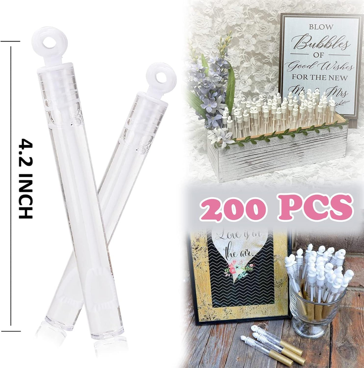 White Wedding Bubble Wands, 200 Pack Mini Sticks for Send Off Party Favors