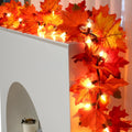 Fall Decorations Lighted Fall Garland, 9FT 50 Count Incandescent Lights Brown Wire UL Certified Connectable Maple Leaves String Lights for Home Fireplace Mantle Thanksgiving Decor (Orange, 9FT-3PCS)