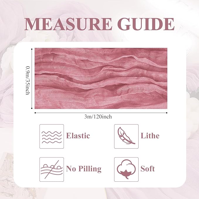 Asee'm 6pcs Cheesecloth Table Runner 120 Inches Dusty Rose Boho Gauze Cheese Cloth Runner 10FT Rustic Sheer Table Runners for Summer Wedding Baby Shower Holiday Party Decoration