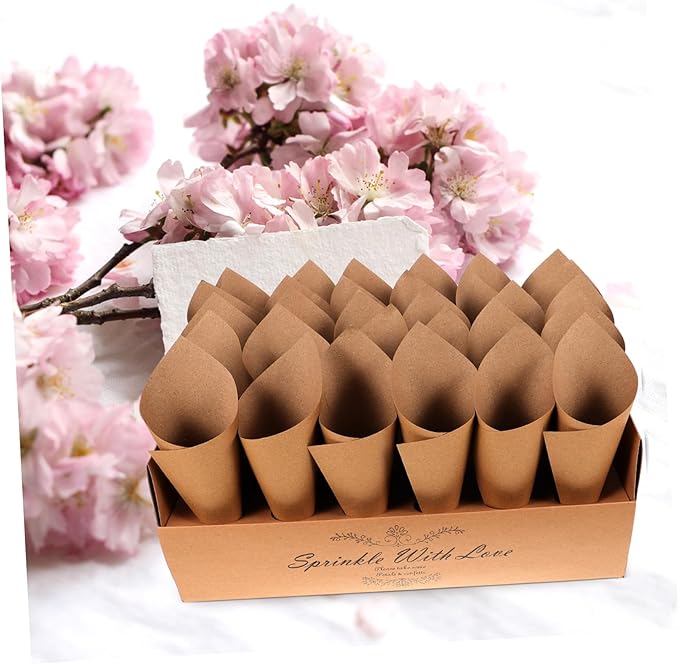 CIMAXIC 30-hole Kraft Paper Cones Box Set Wedding Party Favor Box Confetti Cone Holders for Decorative Party Favors