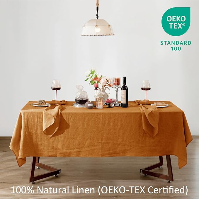Talasily Linen Tablecloth 100% Pure Linen Table Cloth 60x120 Inches Rectangle Tablecloths Washable Cloths for Kitchen, Dining, Buffet Parties, Holidays, Picnic, Weddings and Restaurants-Caramel