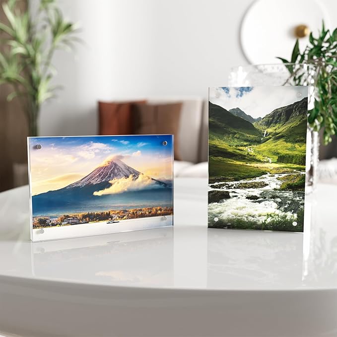 4x6 Acrylic Picture Frame 1 Pack, Clear Freestanding Double Sided Frameless Magnetic Photo Frames, Desktop Display Decor Gift