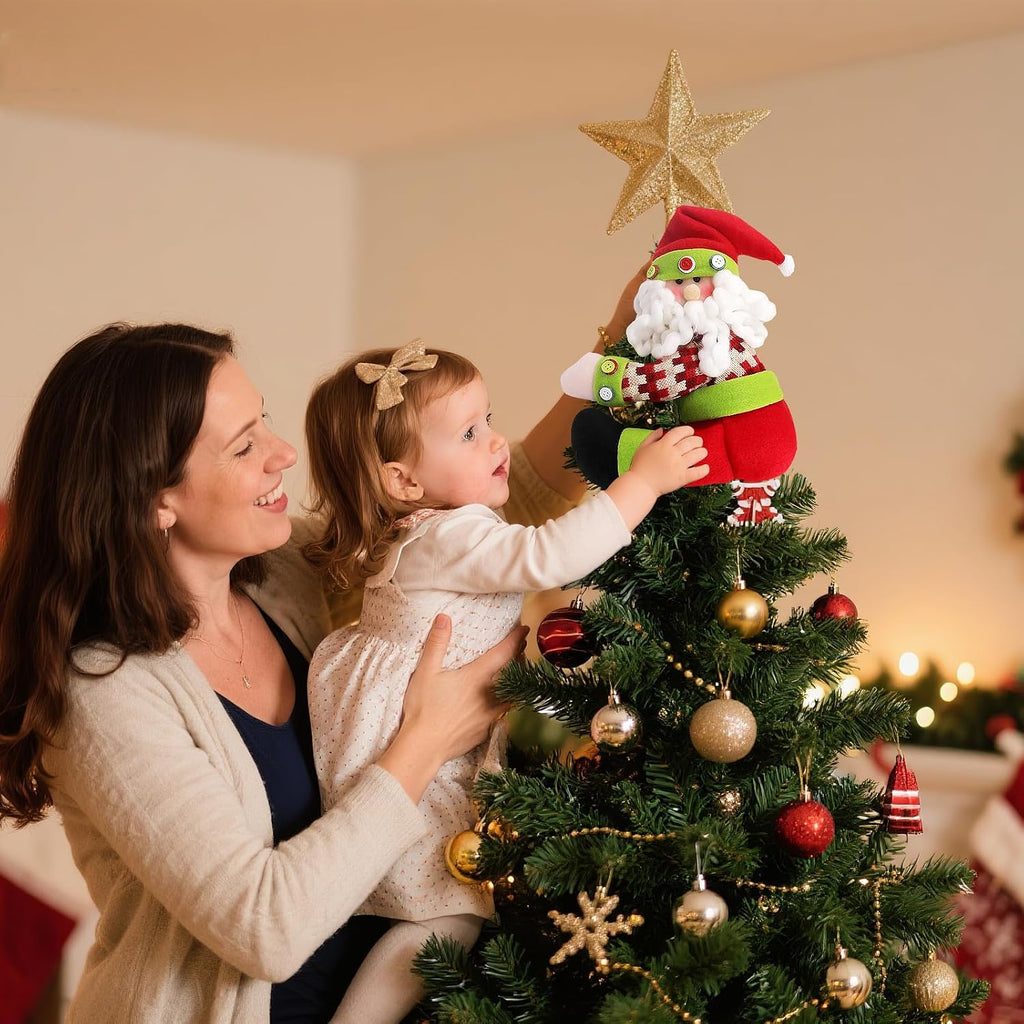 Santa Christmas Tree Topper Decoration 10.5 * 13 in,Unique Funny Plush Santa Decor for Tree,Xmas Curtain Ornaments Wine Bottle Staircase Guardrail Decoration for Xmas New Year Holiday Birthday