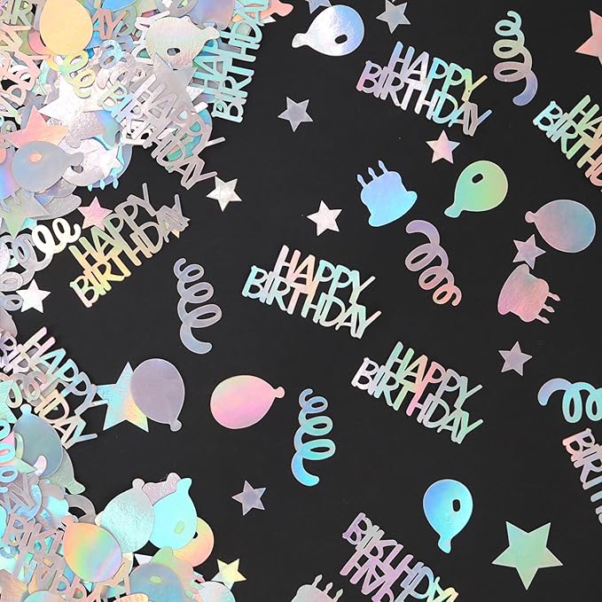 Happy Birthday Confetti for Table Iridescent Balloon Star Shaped Table Scatter Suitable for Disco Themed Birthday/Anniversary Party Decorations
