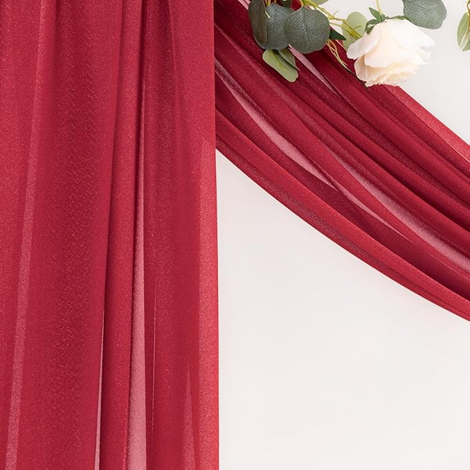 MLMC Red Wedding Arch Draping Fabric 1 Panel 29" x 20 FT Extra Long Gauze Drapes Sheer Backdrop Curtains 6.6 Yards Airy Outdoor Drapery Panels for Wedding Baby Shower Birthday Decor