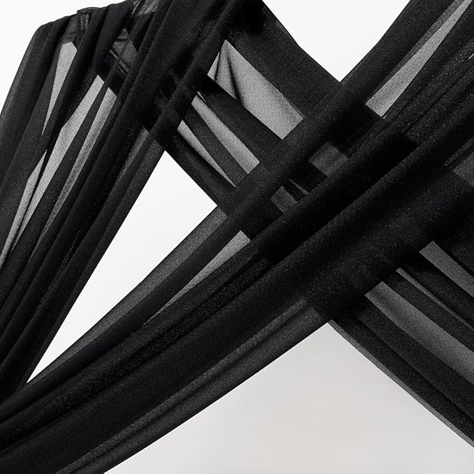 MLMC Black Wedding Arch Draping Fabric 4 Panels 29" x 20 FT Extra Long Gauze Drapes Sheer Backdrop Curtains 6.6 Yards Outdoor Drapery Panels for Wedding Ceremony Party Ceiling Decoration