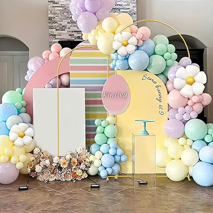Gold Metal Wedding Arch Backdrop Stands Set of 2 (7.2FT & 6FT), Metal Square Balloon Arch Frame for Birthday Party, Ceremony, Baby Shower