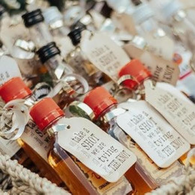 Take a Shot we Tied the Knot (or Take a shot we are tying the knot) Wedding Personalized CardStock Keepsake Souvenir Favor Tag sets of 25 Tags (Larger 2 1/8 x 3 3/4")