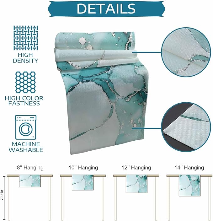 Turquoise Marble Cotton Linen Table Runner for Dining Kitchen, Wedding Outdoor Party Tablerunners Decoration, Nature Marble Crack Country Retro Dresser Scarf Coffee Tablecloth Runners 13x72 Inches