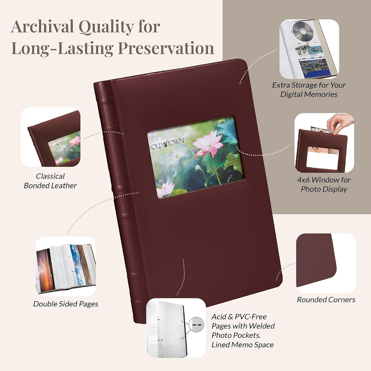 Old Town 2-Pack Bonded Leather Photo Albums, Multi Size Photo Album 5x7 &...