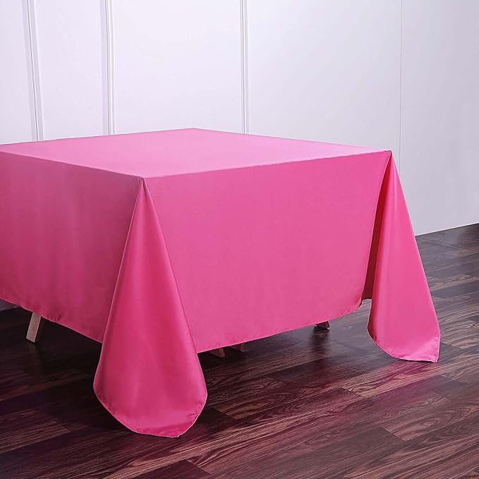 Efavormart 90" Square Polyester Table Overlay for Wedding Kitchen Dining Events - Fushia
