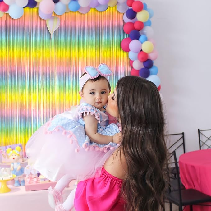 Pastel Rainbow Foil Fringe Curtain Streamers Party Backdrop Foil Fringe Backdrop Curtains Tinsel Streamers for Birthday Party Easter Decorations