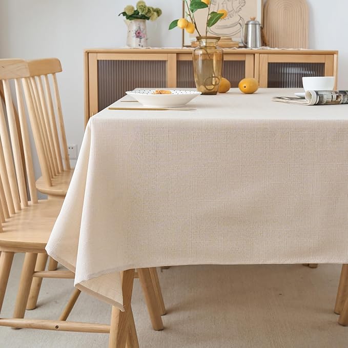 NLMUVW Linen Tablecloth for Rectangle Table - Textured Table Cloth Water Resistant Farmhouse Burlap for Kitchen Dining Café,Champagne, 54 x 108 Inch