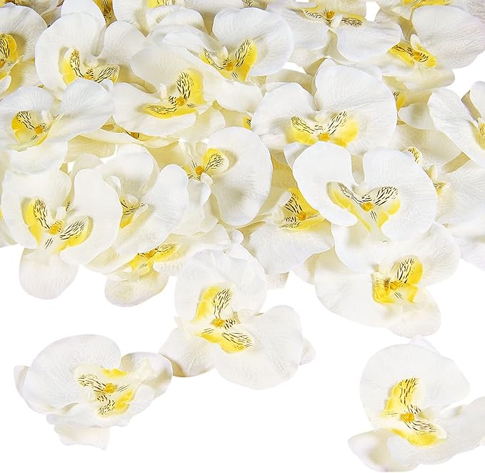40 Pieces Orchid Petals Artificial Decorations Wedding Party Orchids Heads Flowers Faux Silk Phalaenopsis Butterfly Flower Heads for DIY Craft Home (White)
