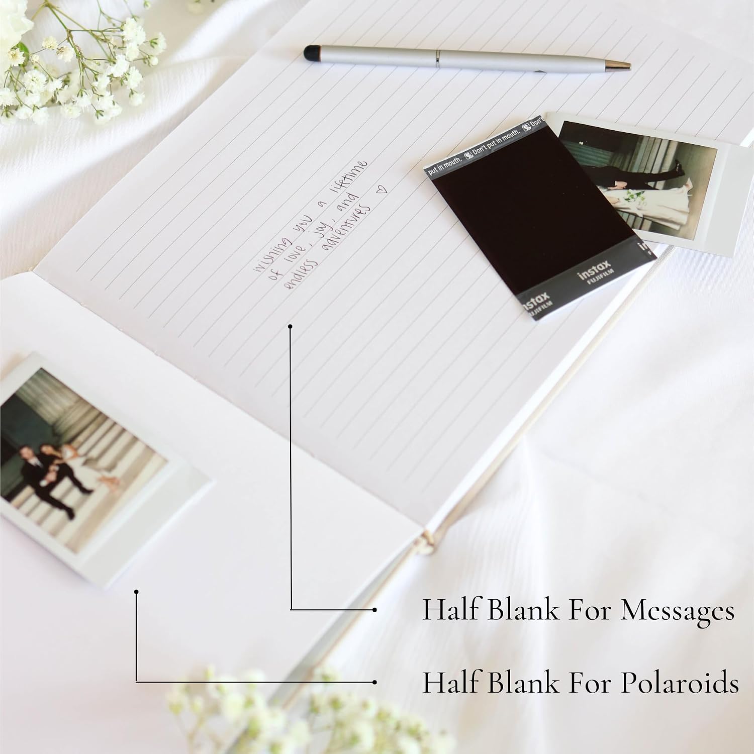 Wedding Guest Book With Personalized 2026 Year - Linen Photo Guestbook to Sign at Reception Party - Includes Clear Photo Corners Self Adhesive - 100 Pages Blank and Lined Thick Paper Guest Books