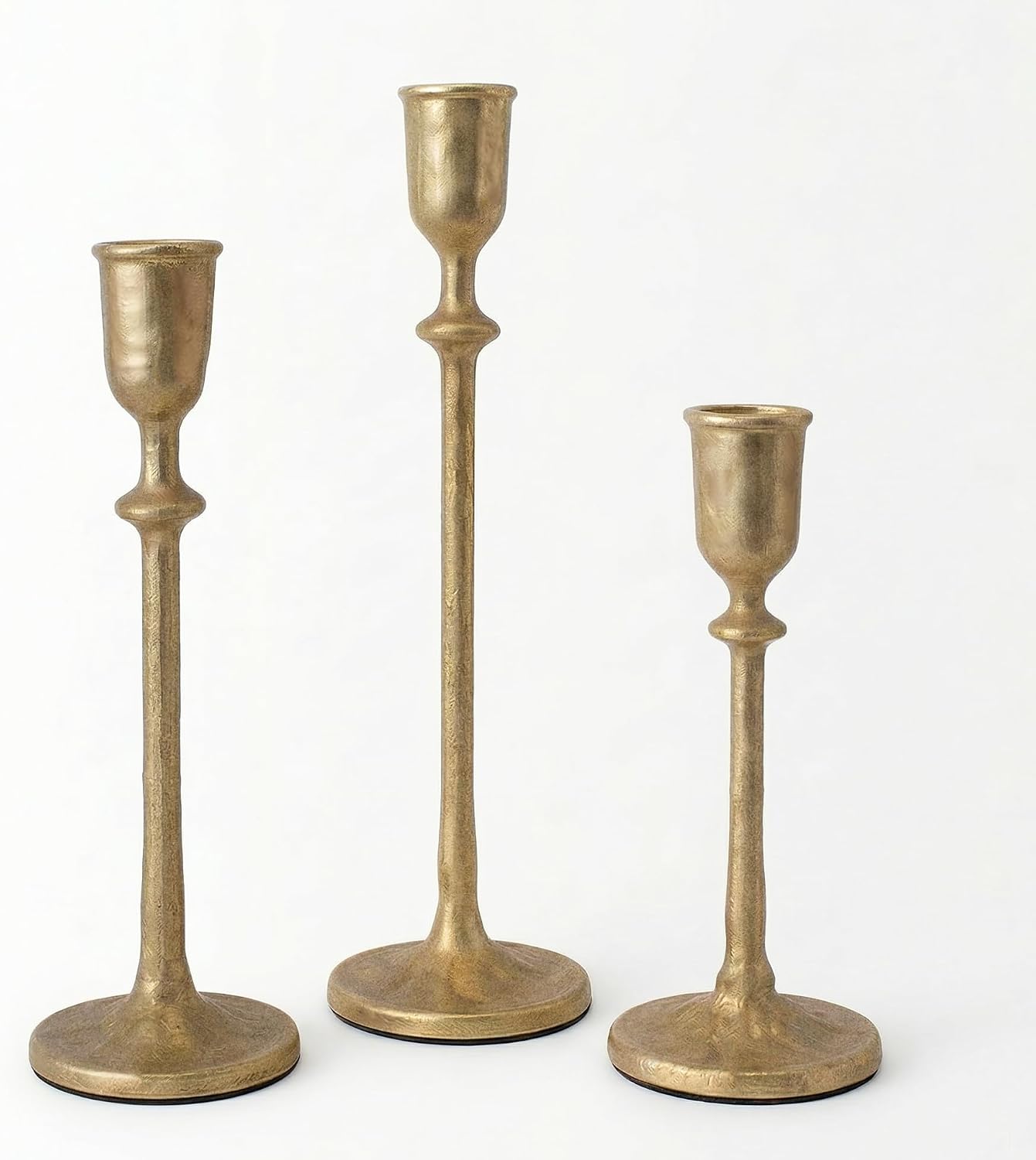 BANOMII Antique Brass Candlestick Holders Set of 3, Cast Iron Taper Candle Holder for Dining Table Centerpiece, Wedding, Fireplace Mantel Decor, Vintage Tall Candle Stands, Christmas Decorations