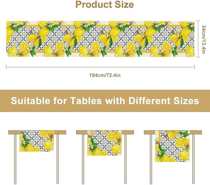 Lemon Table Runner,Spring Summer Seasonal Yellow Blue Table Runner for Kitchen Dining Table Home Party Decoration 13x36 Inch