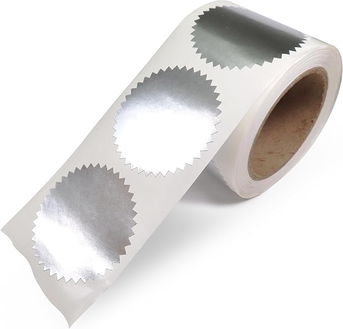 NextDayLabels Silver Seals for Certificates, Silver Metallic Embossing Stickers with Serrated Edge for Certificates, Packaging and Envelopes - 2 Inch Round, 250 Stickers Per Roll - Made in The USA