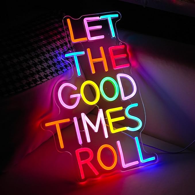 Let The Good Times Roll Neon Sign Good Times Sign Neon Light for Wedding Decor Colorful Words Led Light Sign for Bedroom Bar Party Wall Decor Dimmable 16.5 * 10.6 In Neon Sign