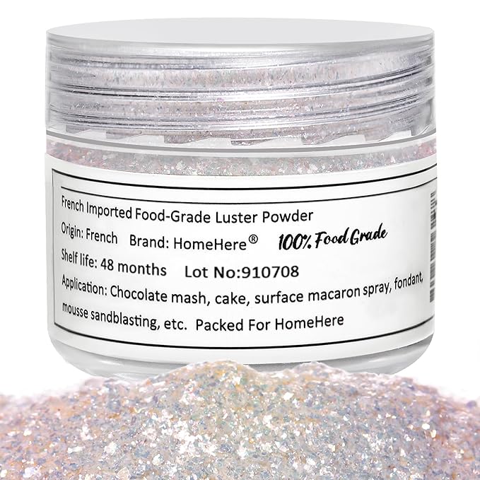 HomeHere Edible Luster Dust Food-Grade Glimmer Powder Glitter for Cake Decorating 7g, Edible Sprinkle Glitter for Cocktails Drinks Baking Candy Dessert Chocolate Vegan Tasteless, Iridescent