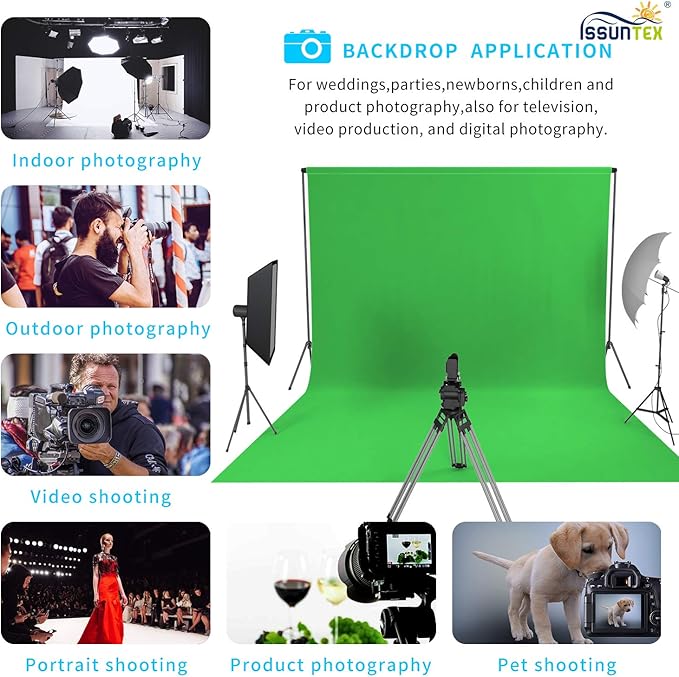 ISSUNTEX 5X7 ft Background Muslin Backdrop, Photo Studio, Collapsible High Density Screen for Video Photography and Television-Green