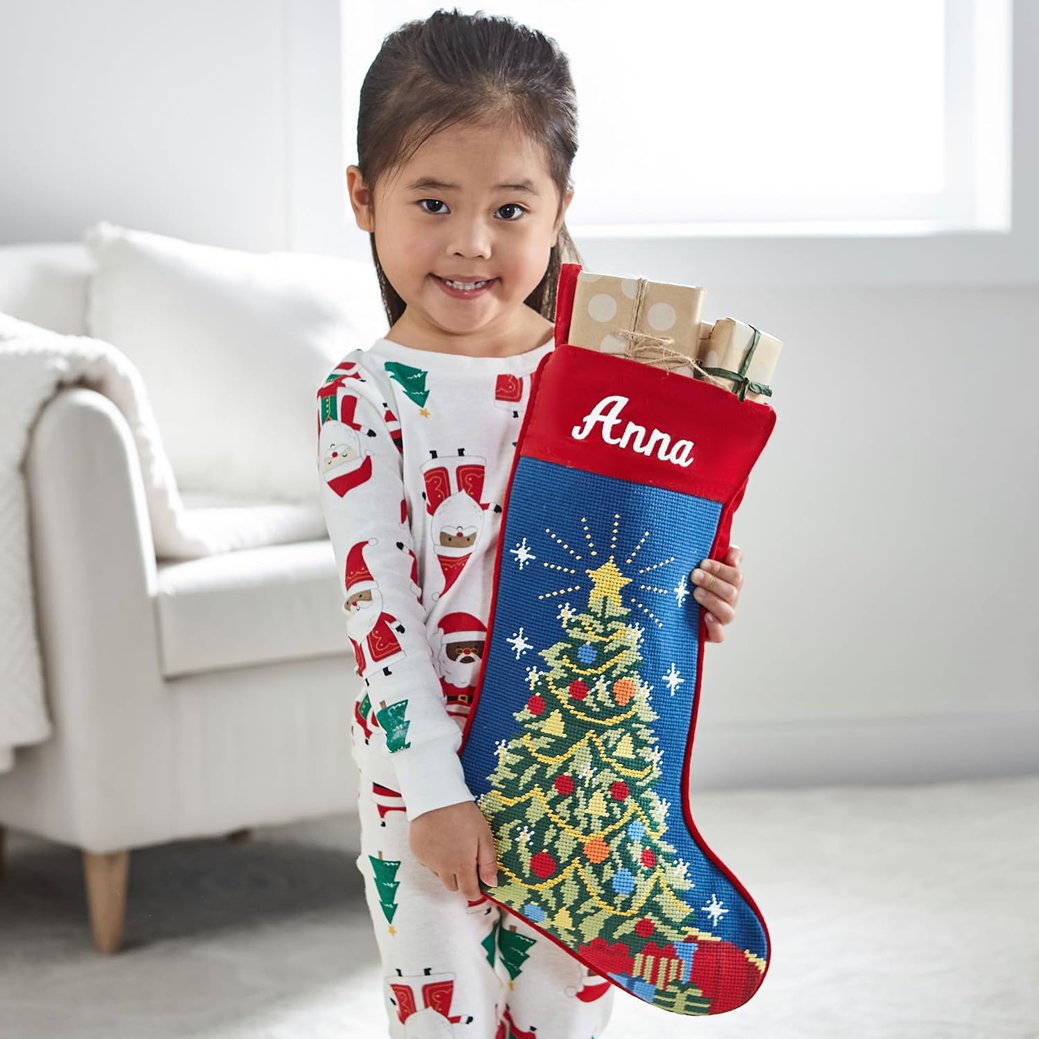 Let's Make Memories Personalized Needlepoint Christmas Stocking - Embroidered Family Stockings - Old-Fashioned Christmas Décor - Mantel Décor - 8"x17" - Customized Embroidered Name - Polar Bear