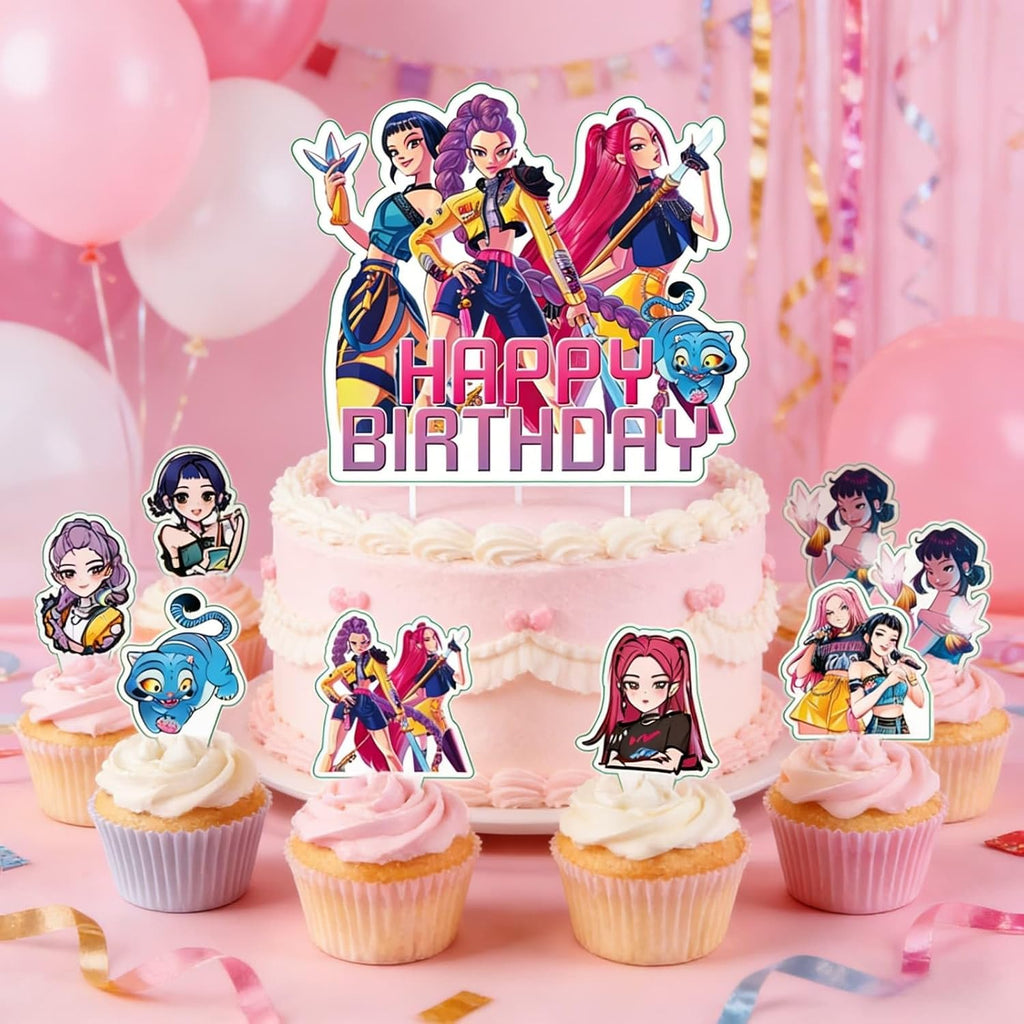 25 Pcs Cartoon Cake Decorations, Include 1 Happy Birthday Cake Toppers, 24 cupcake Topper for Cute Birthday Decorations