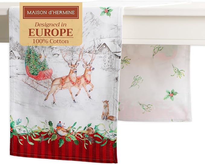 Maison d' Hermine Table Runner 100% Cotton Double Layer Table Runners 108 inches Long for Thanksgiving Christmas Decorations Home Kitchen Dining Party Wedding (Christmas Tradition, 14.5" x 108")