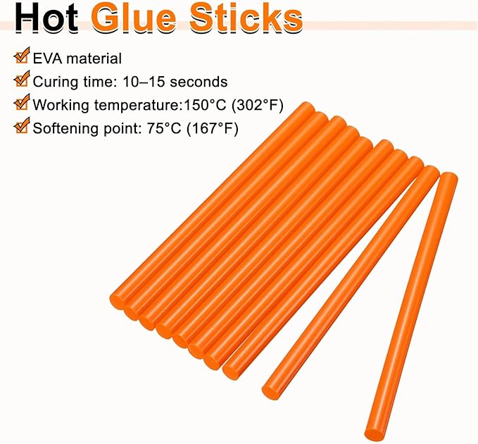 HARFINGTON 10pcs Hot Glue Sticks 0.43" Dia x 9.84" Long EVA Mini Hot Melt Adhesive Glue Stick for Hot Melt Gun Wood Plastic Glass Flowers Fabrics Foam, Orange