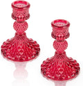 Glass Candle Holder, 2PCS Decorative Candle Sticks Pillar Candle Stand for Formal Events Wedding Party Table Centerpieces Home Decoration, Red