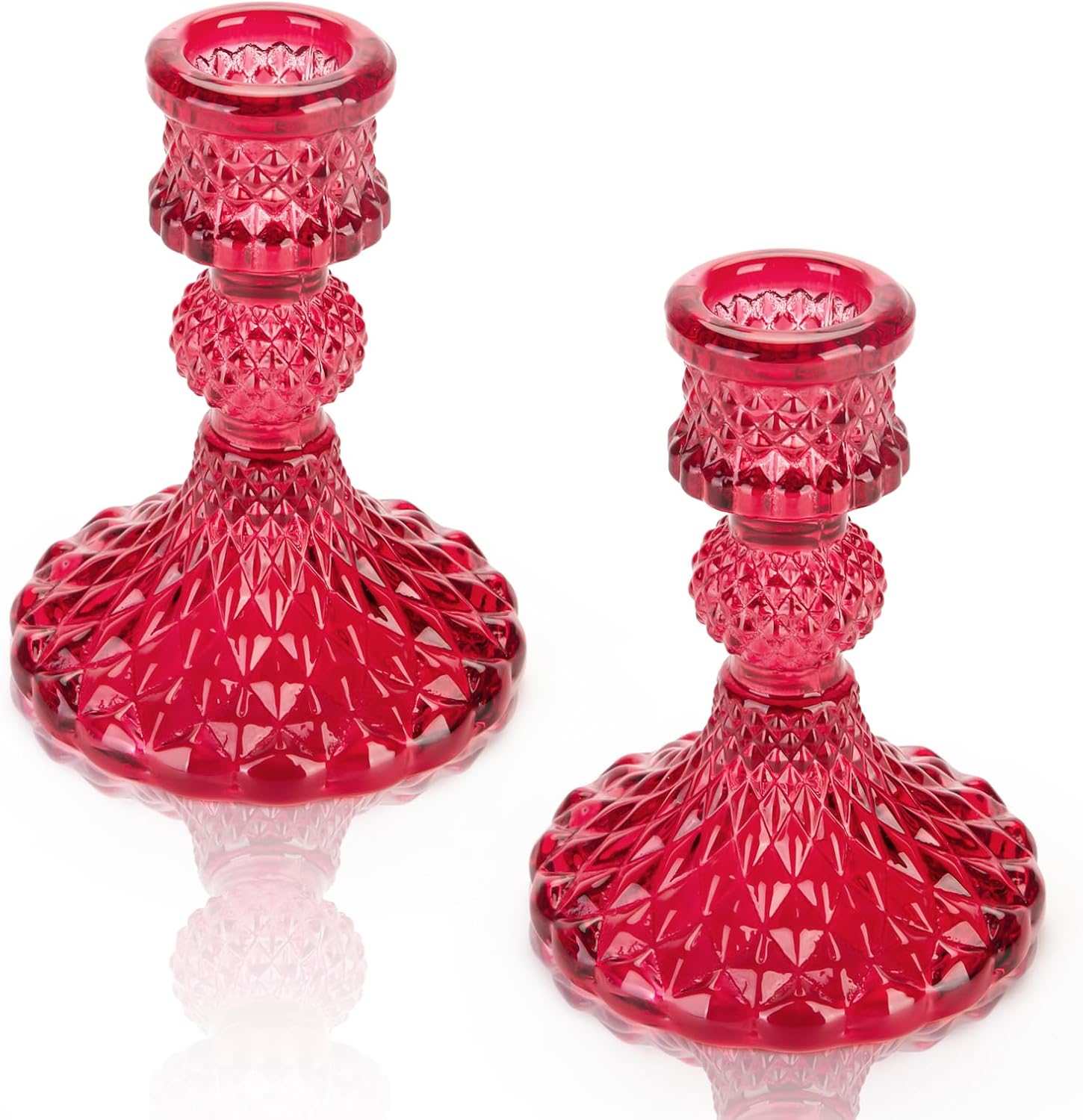 Glass Candle Holder, 2PCS Decorative Candle Sticks Pillar Candle Stand for Formal Events Wedding Party Table Centerpieces Home Decoration, Red